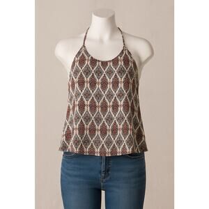 Hollister Women’s Halter Tank Top L Boho Paisley Print Red Black Sleeveless